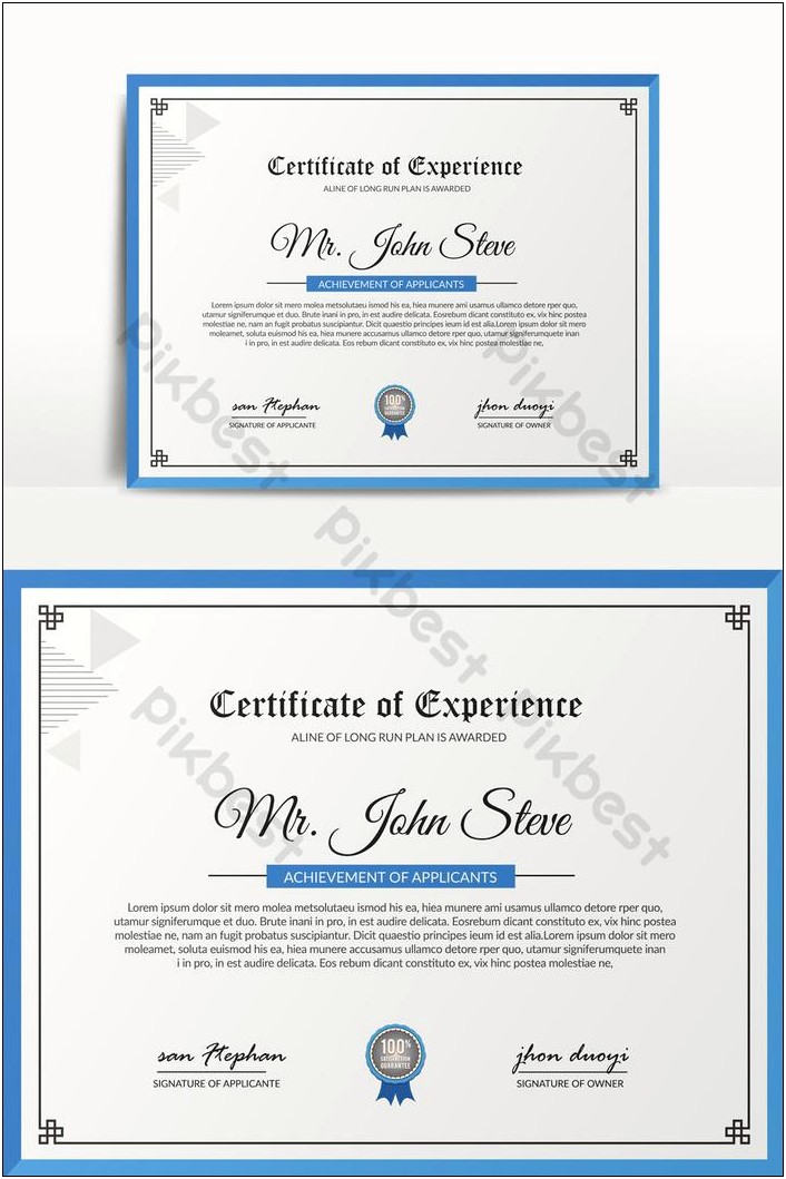 First Place Certificate Template Free Blue And White
