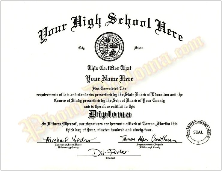 Florida Free Printable Homeschool Diploma Template