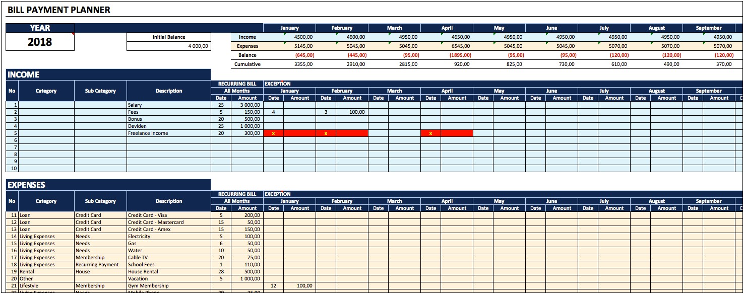 Free 12 Month Cash Flow Template Excel