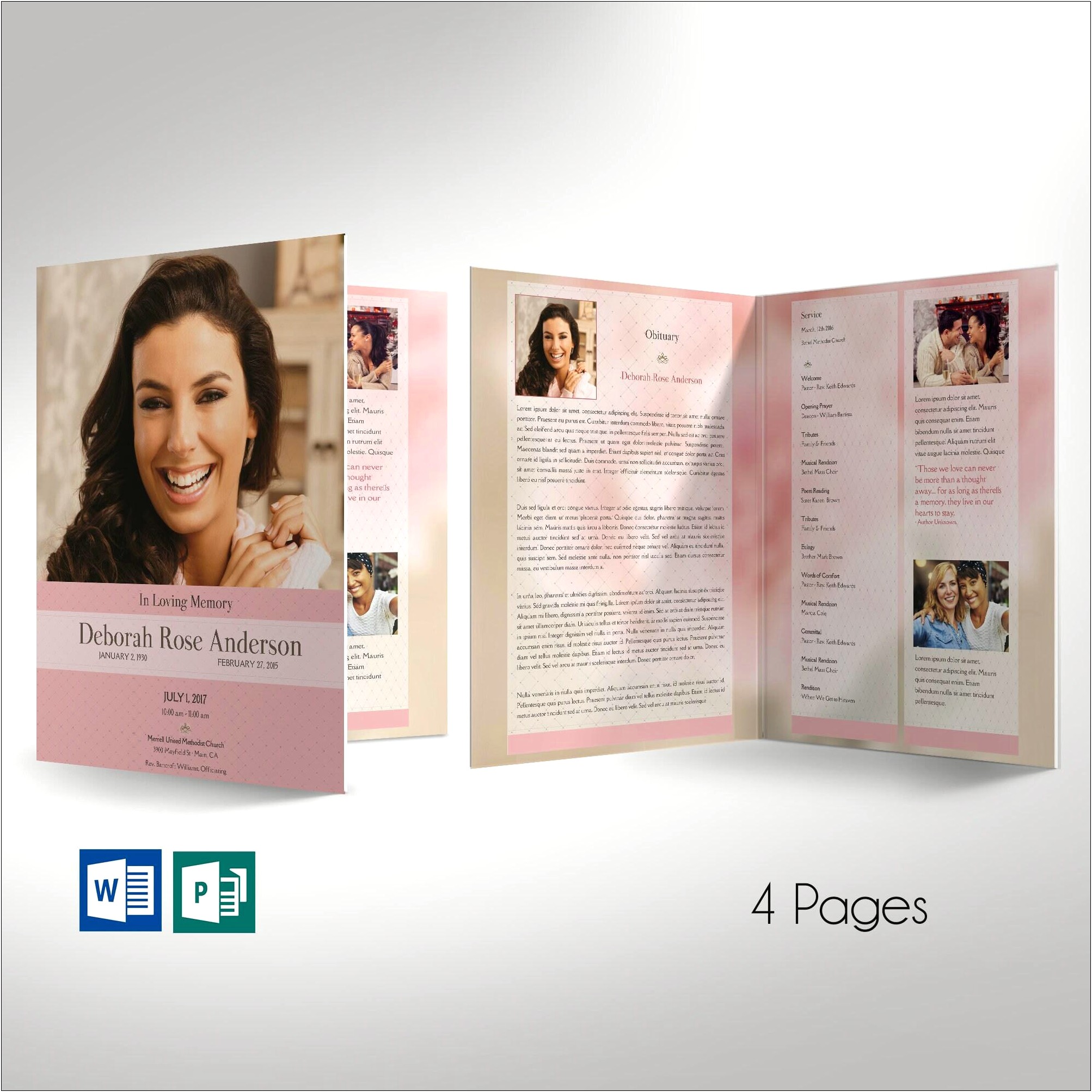 Free 4 Page Graduated Fold Funeral Program Templates