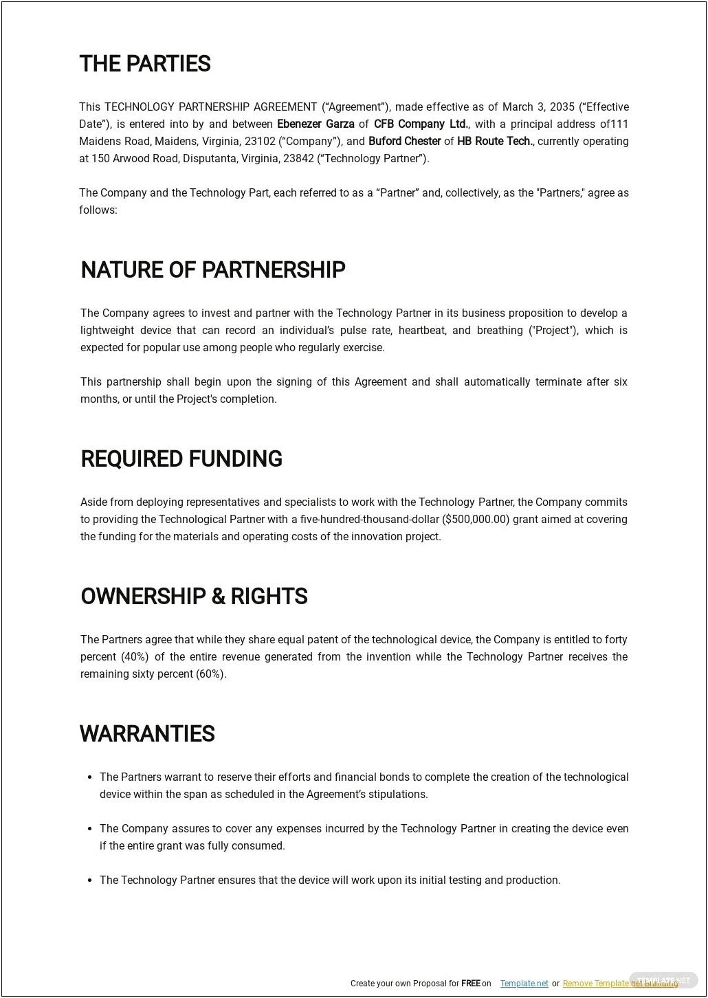 Free 60 40 Partnership Agreement Template