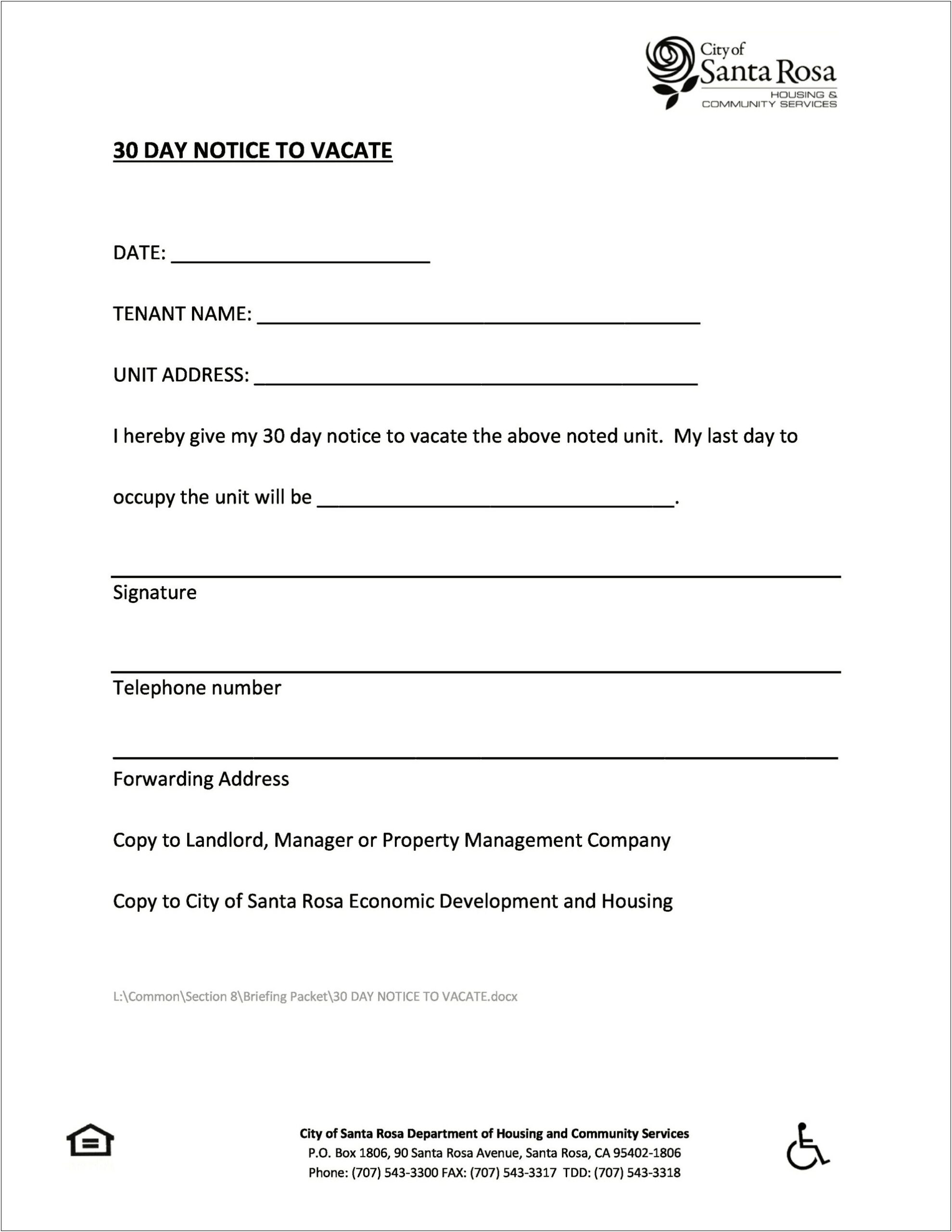 30 Day Notice To Landlord Free Template Templates : Resume Designs #
