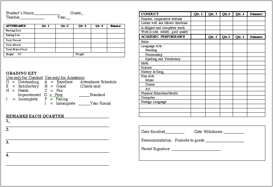 Free 8th Grade Report Card Template