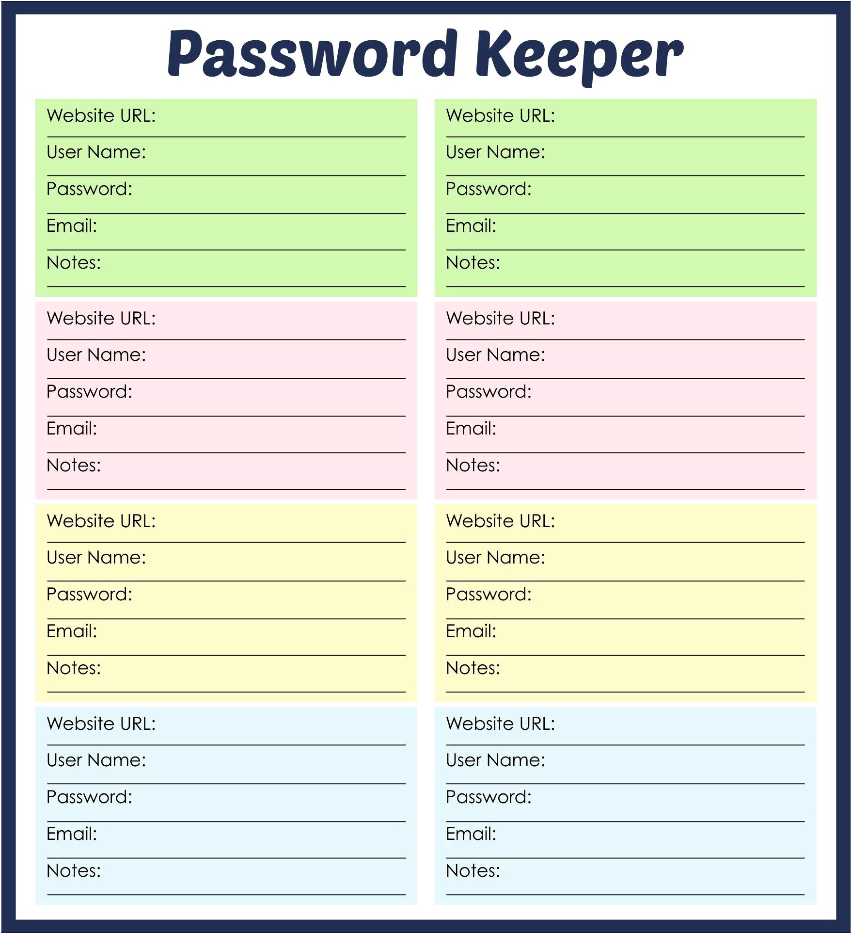 Free Access Password Keeper Template Printable