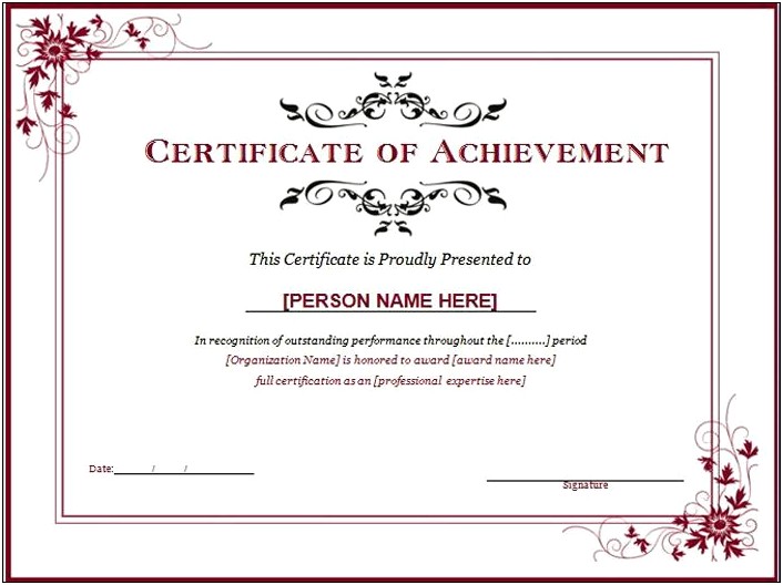 Free Achievement Certificate Template With 2 Signature Places