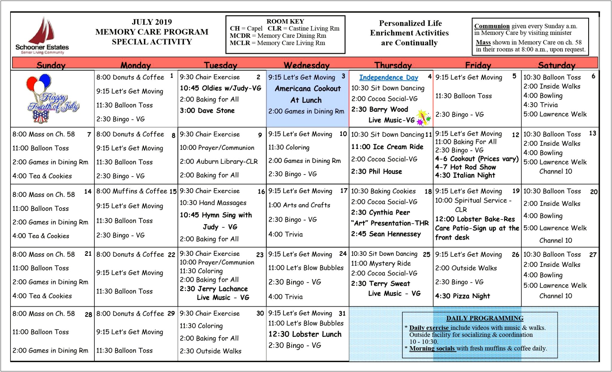 Free Activities Calendar Nursing Home Template