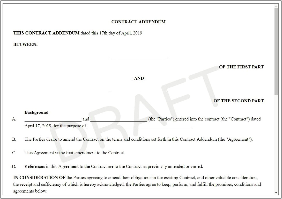 Free Addendum To Lease Agreement Template