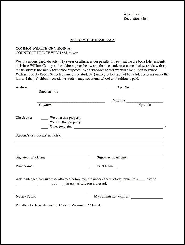 Free Affivdavit Of Residence Tn Template