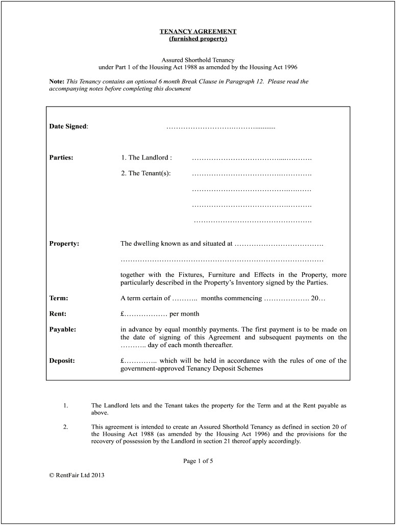 Free Assured Shorthold Tenancy Agreement Template Scotland