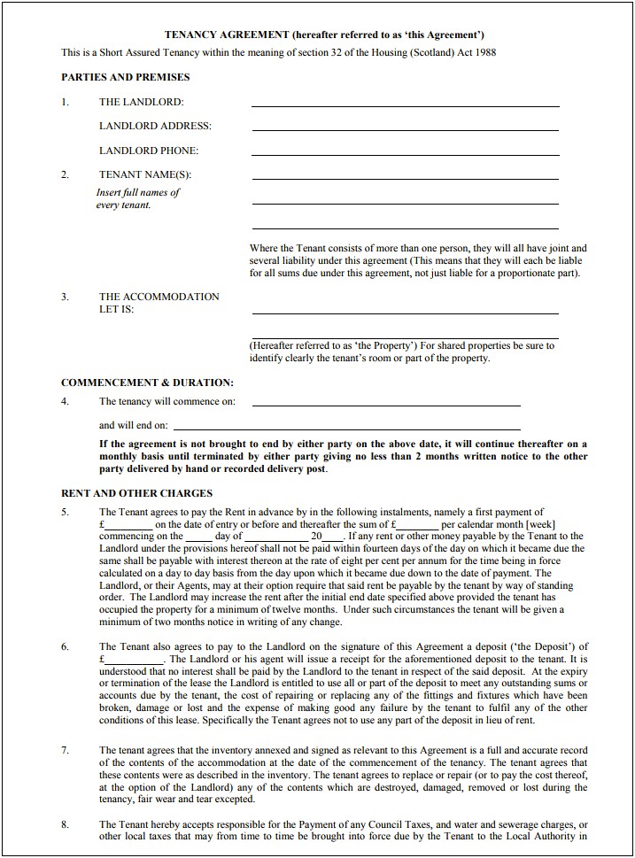 Free Assured Shorthold Tenancy Agreement Template