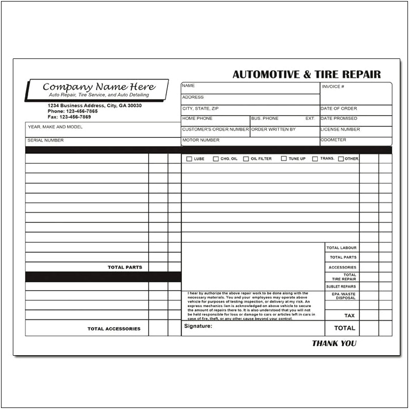 Free Auto Service Order Invoicing Templates