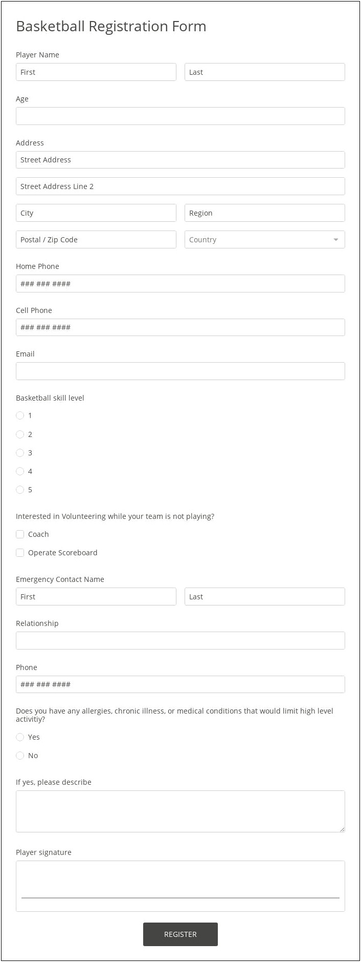 Free Basketball Camp Registration Form Template