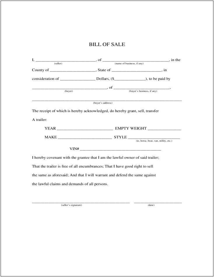 Free Bill Of Sale Template For Car Maine