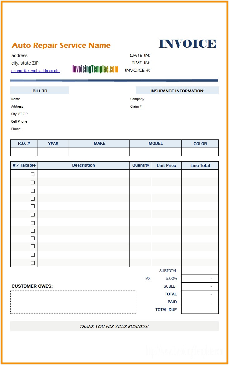 Free Bill Template For Work Done