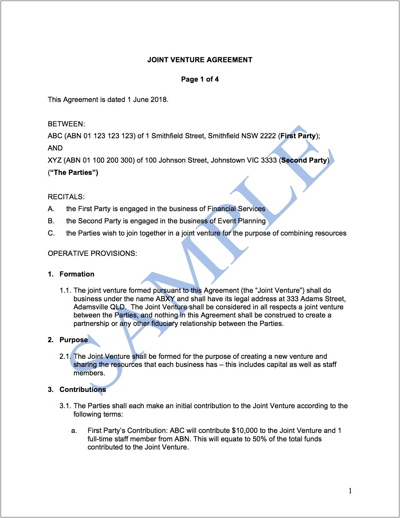 Free Binding Financial Agreement Template Australia