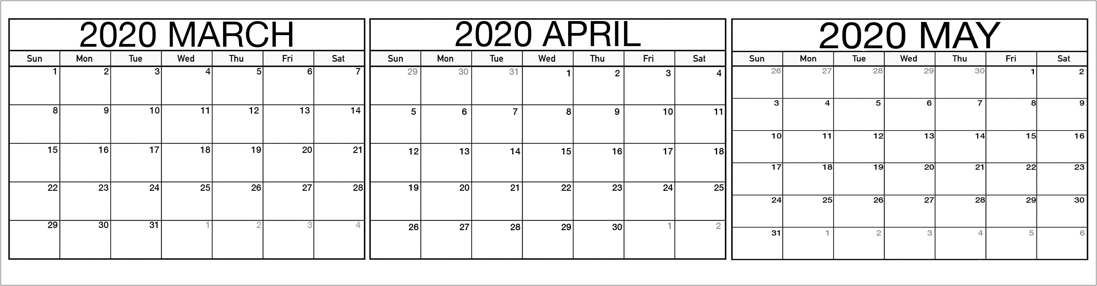 Free Blank Fre Calendar Templates For May 2020