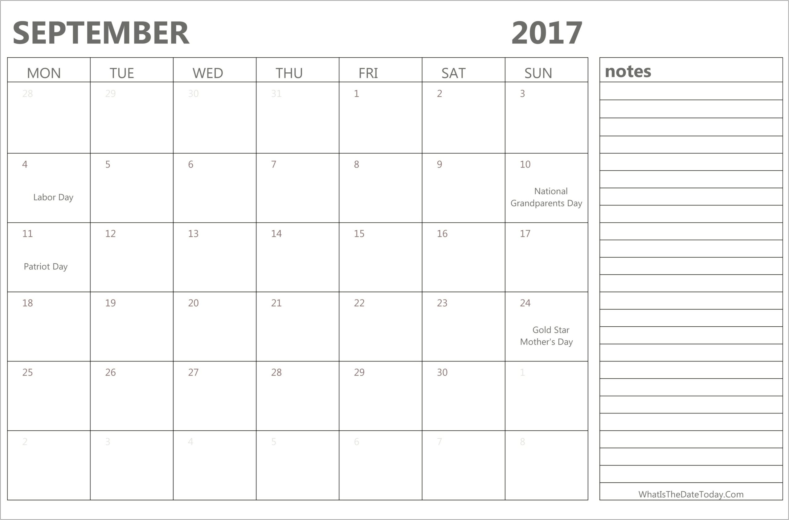 Free Calandar Template Sept 2017 Through October 2017