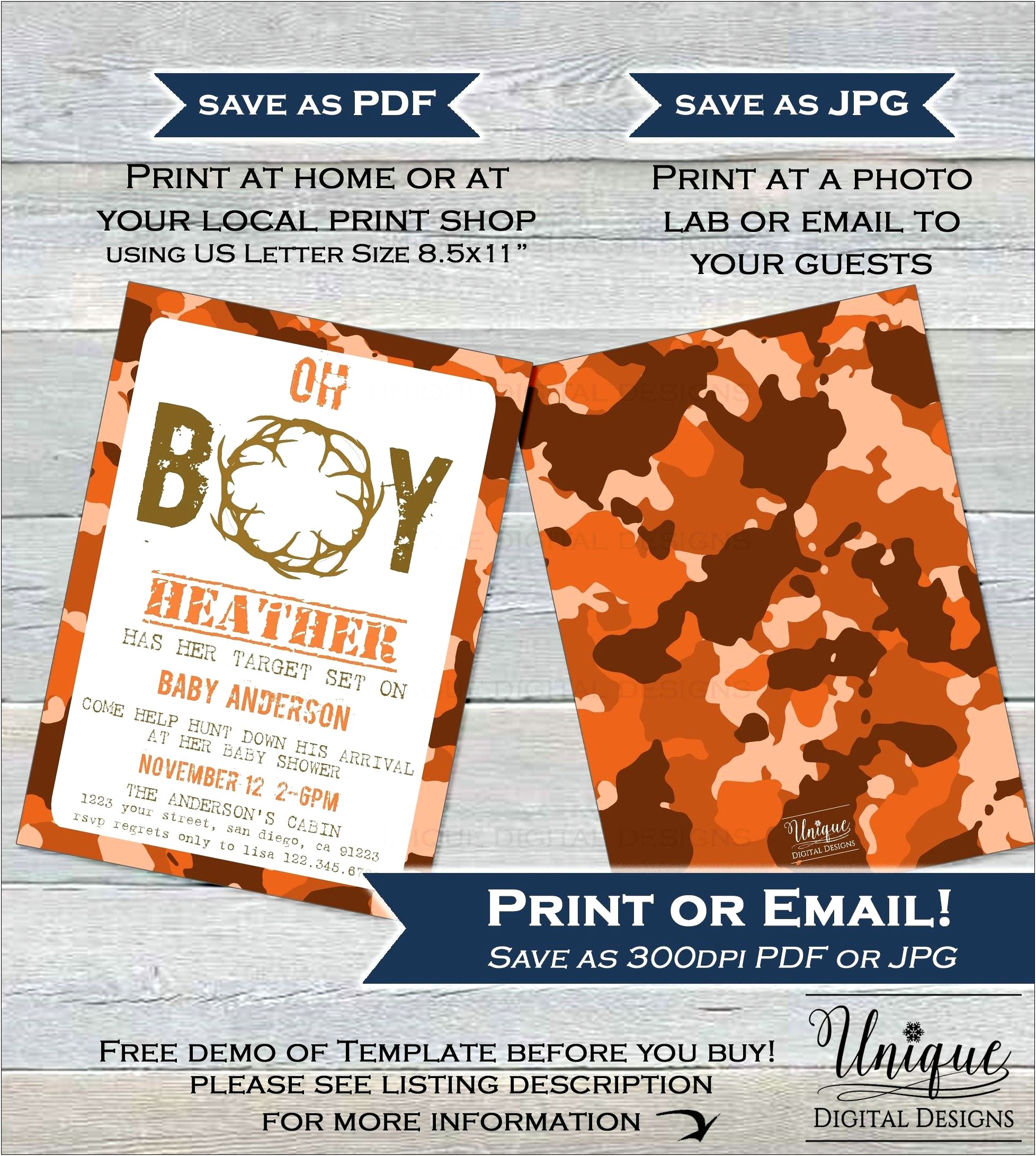 Free Camo Baby Shower Invitations Templates