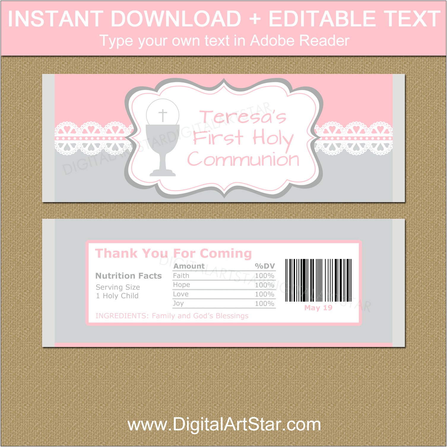 Free Candy Wrapper Templates For First Communion