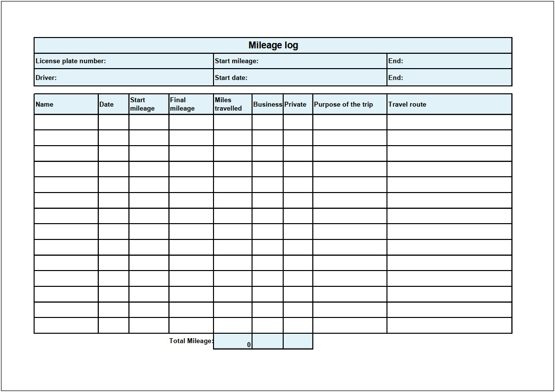 Free Car Log Book Template Australia