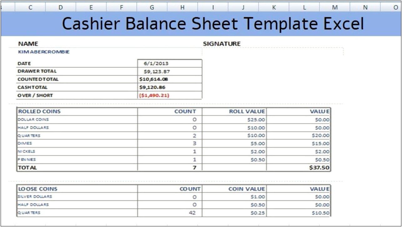 Free Cash Drawer Balance Sheet Template And Reciepts