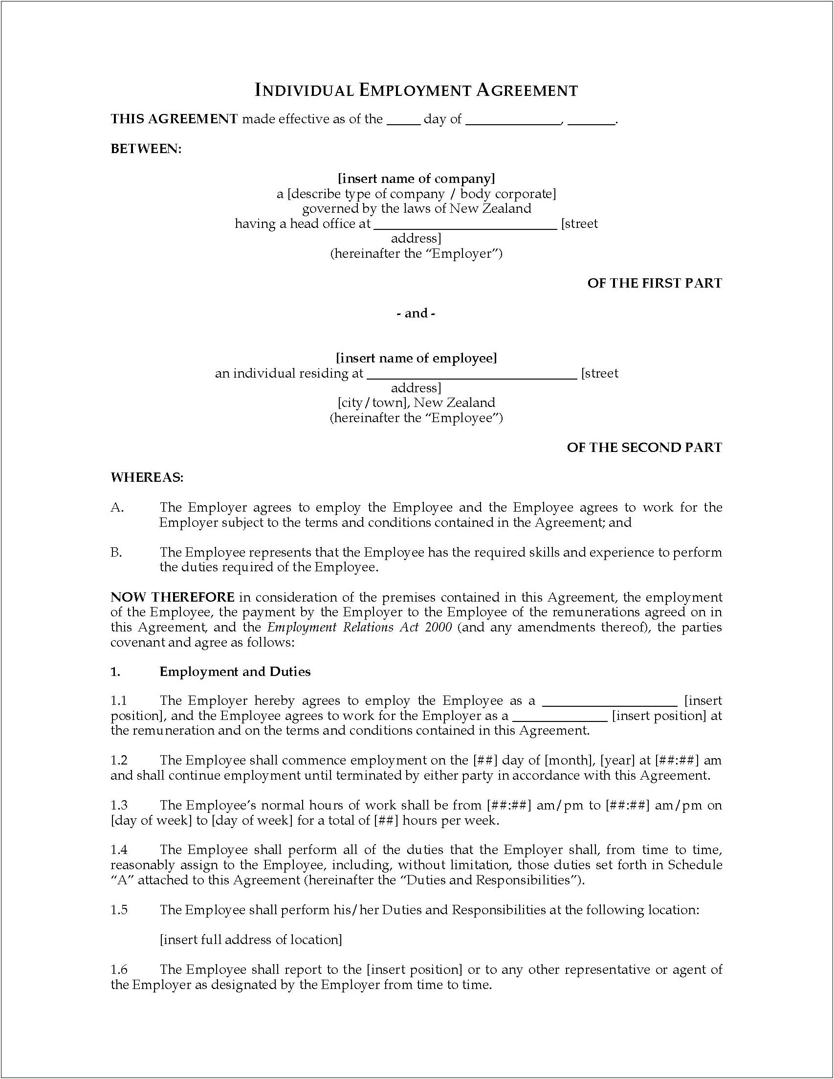 Free Casual Employment Contract Template Nz