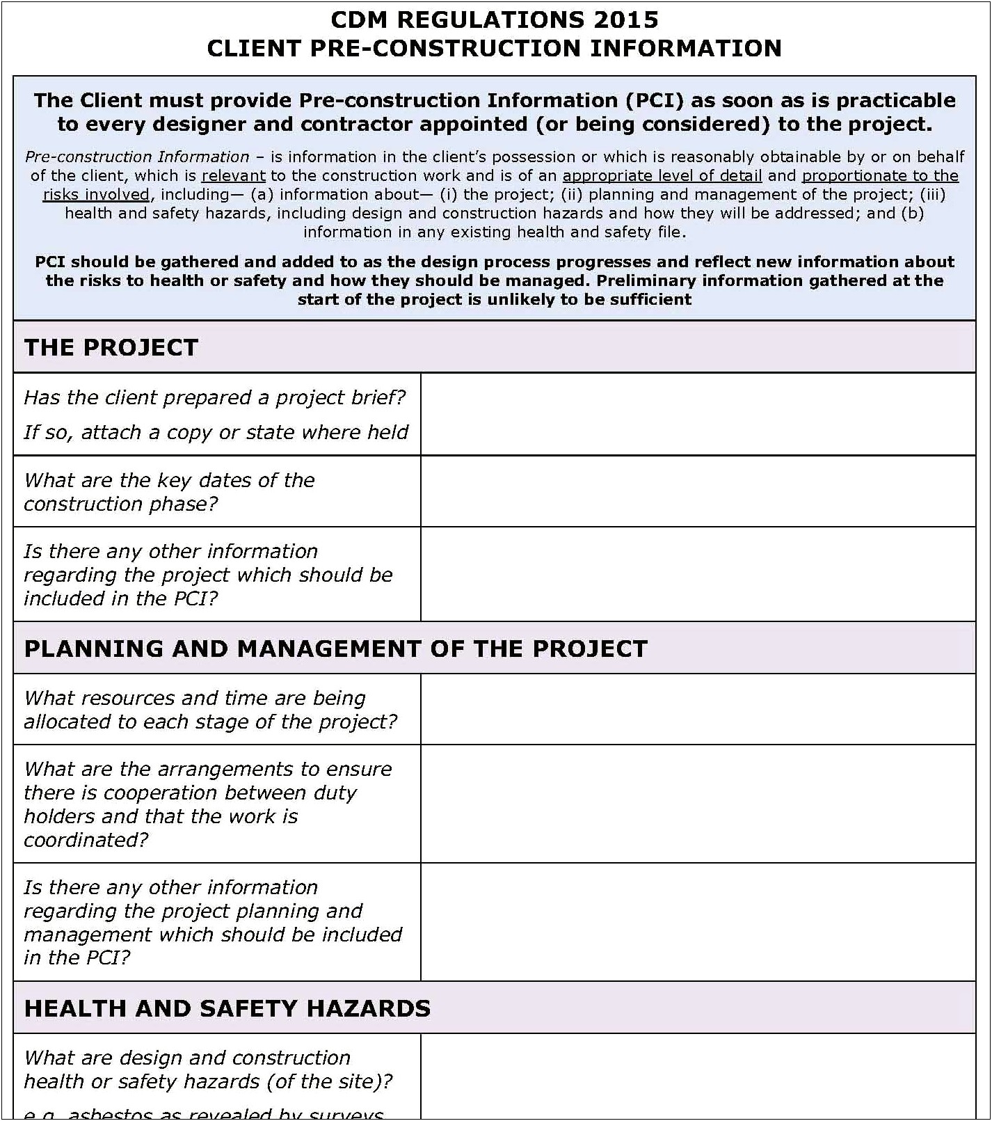 Free Cdm Health And Safety File Template