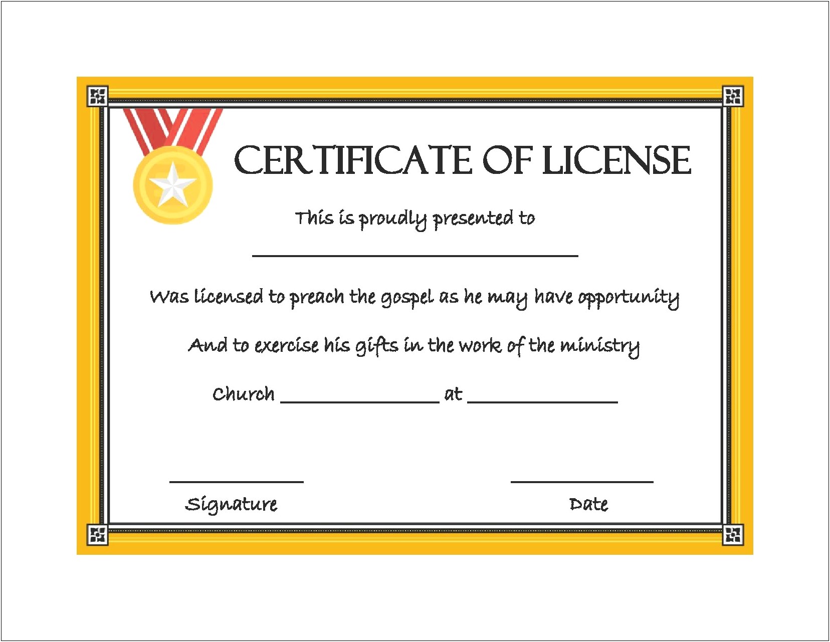 Free Certificate Of License To Preach Template