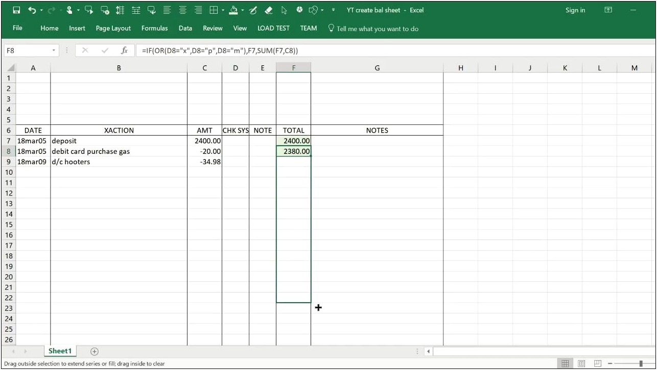 Free Checking Account Balance Sheet Template