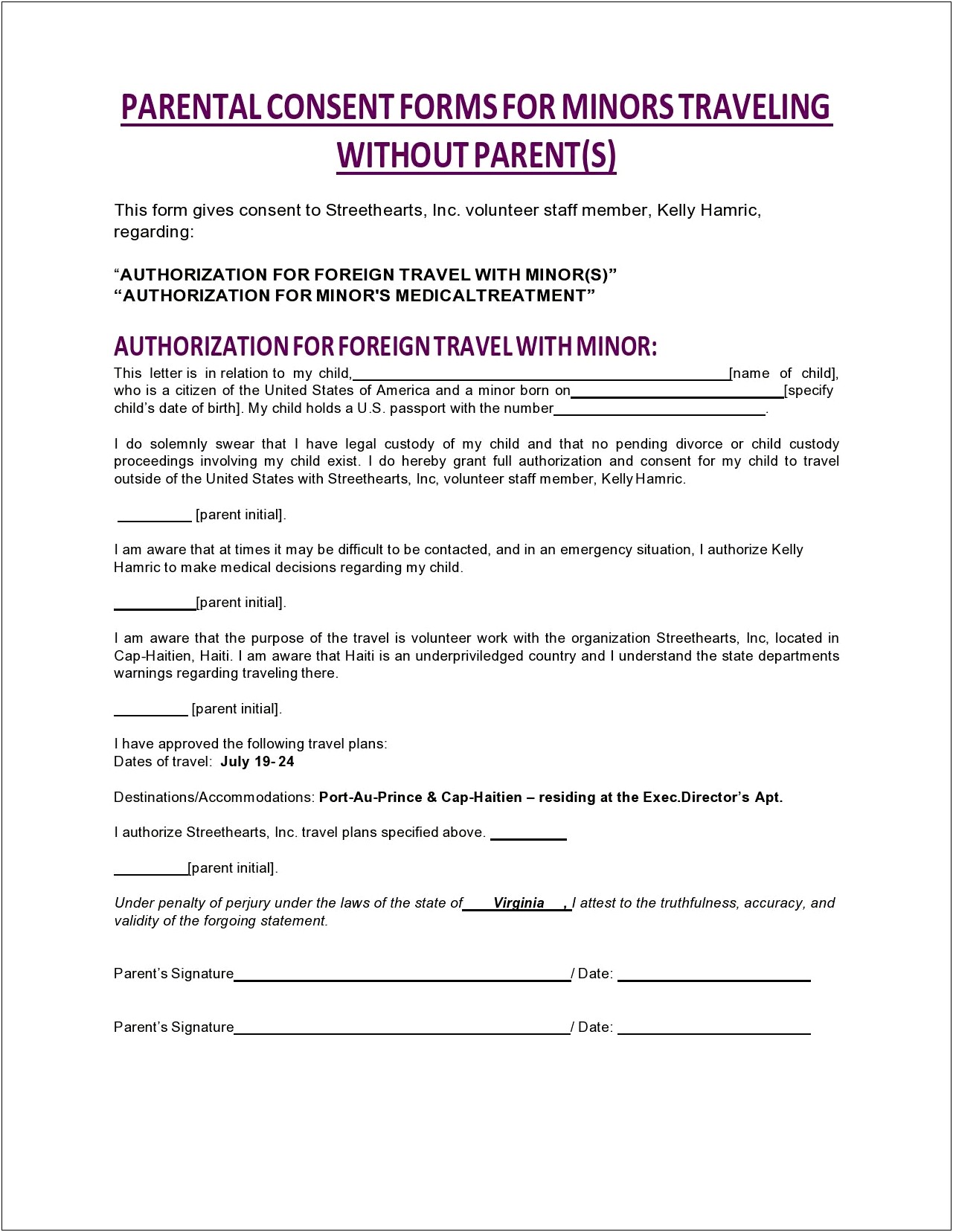 Free Child Travel Consent Form Template With Northrization