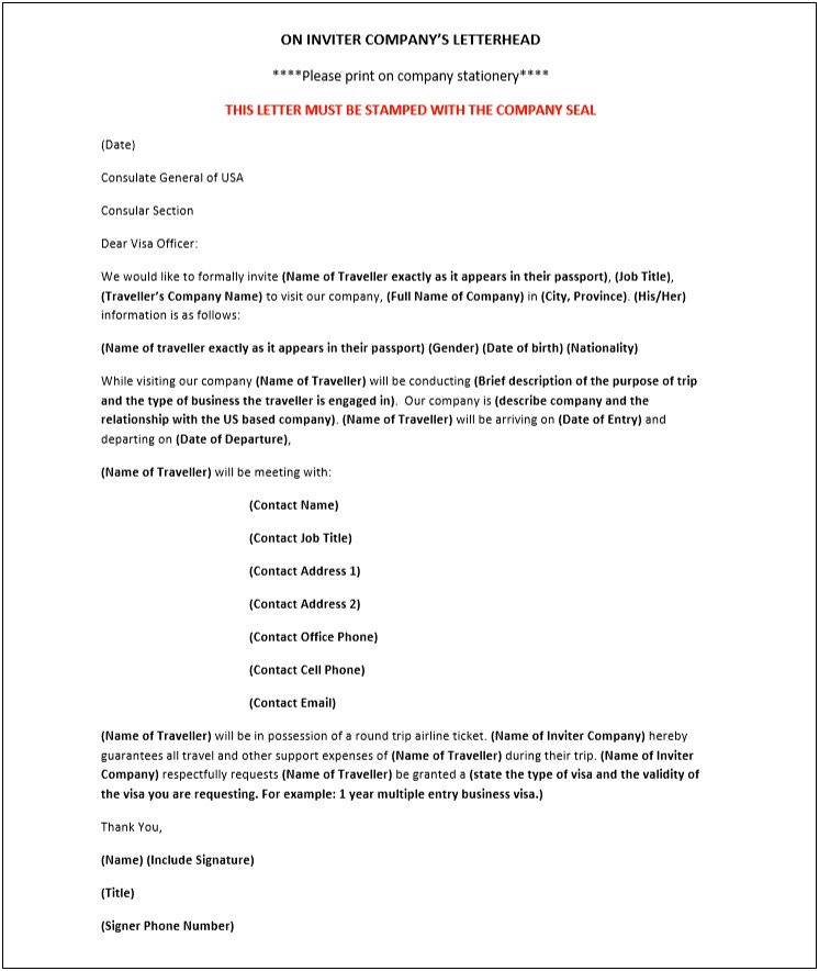 Free Chinese Business Visa Invitation Letter Template