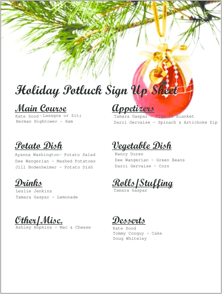 Free Christmas Party Sign Up Sheet Template Templates : Resume