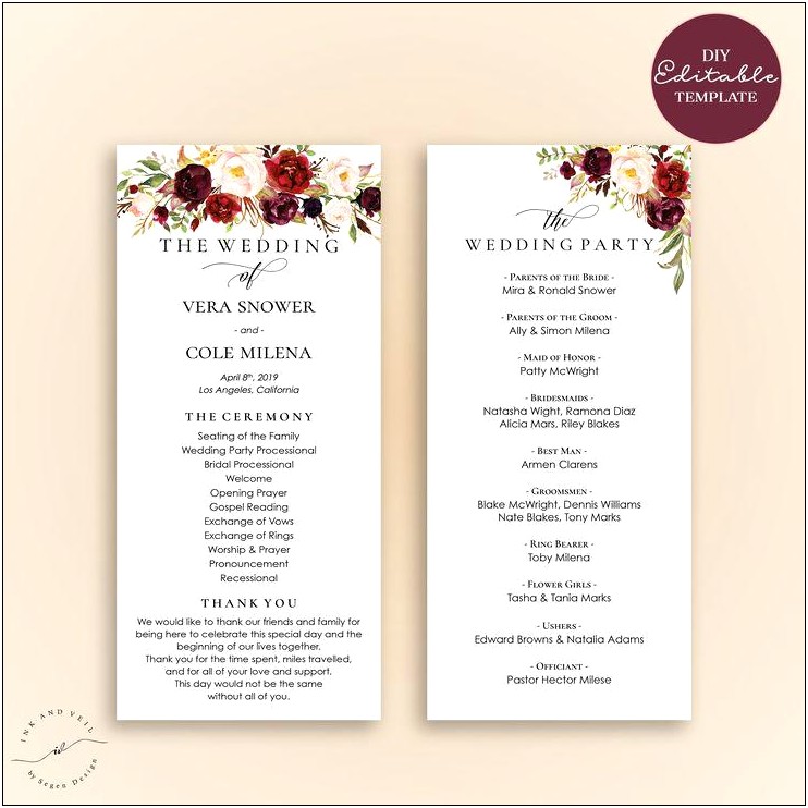 Free Column Booklet Wedding Program Template