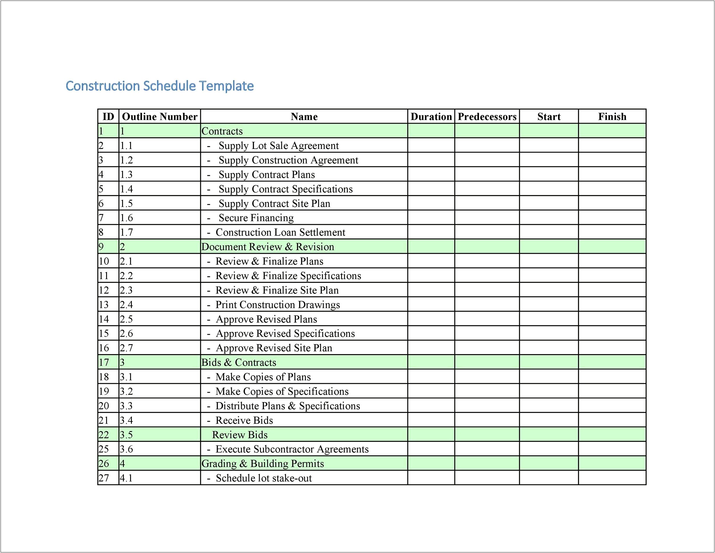 Free Commercial Construction Schedule Template Excel