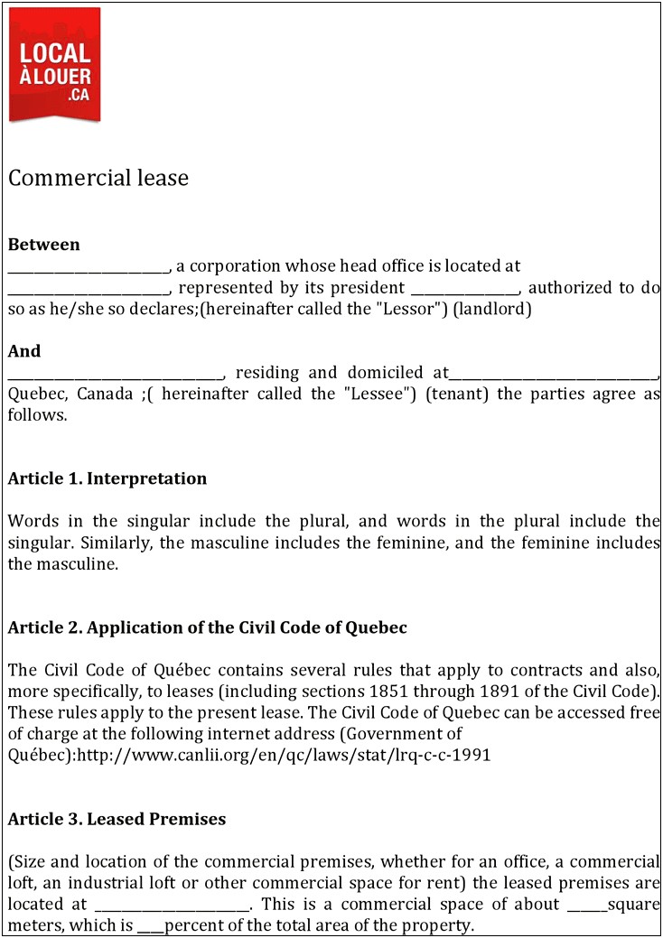 Free Commercial Lease Agreement Ontario Template