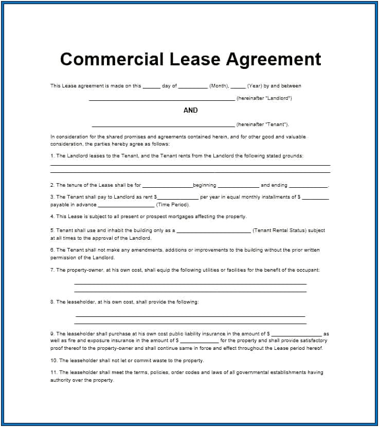 Free Commercil Retail Lease Form Templates