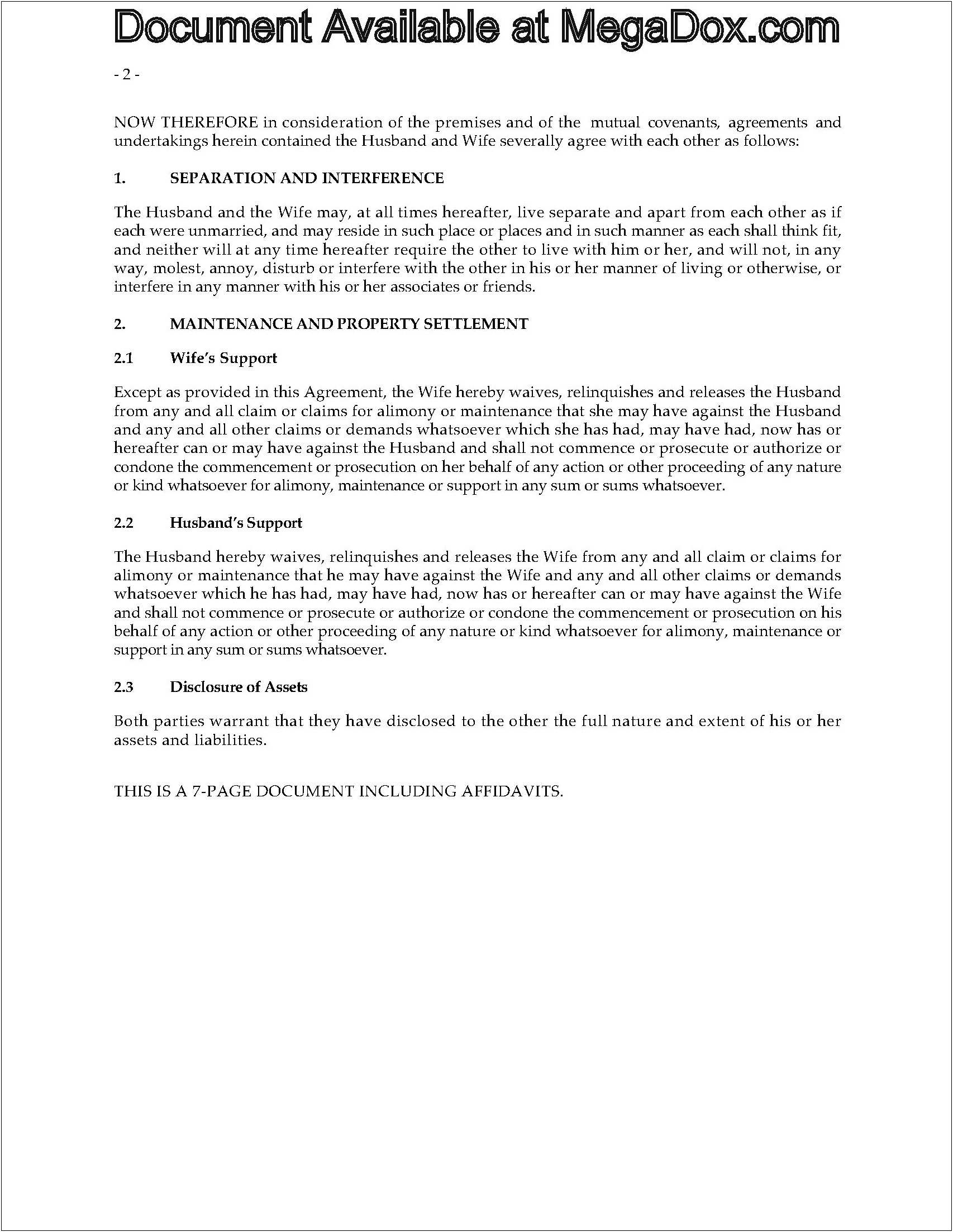 Free Common Law Separation Agreement Template Alberta