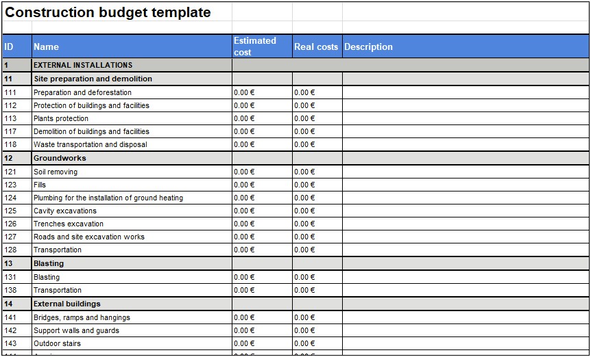 Free Construction Program Of Works Template
