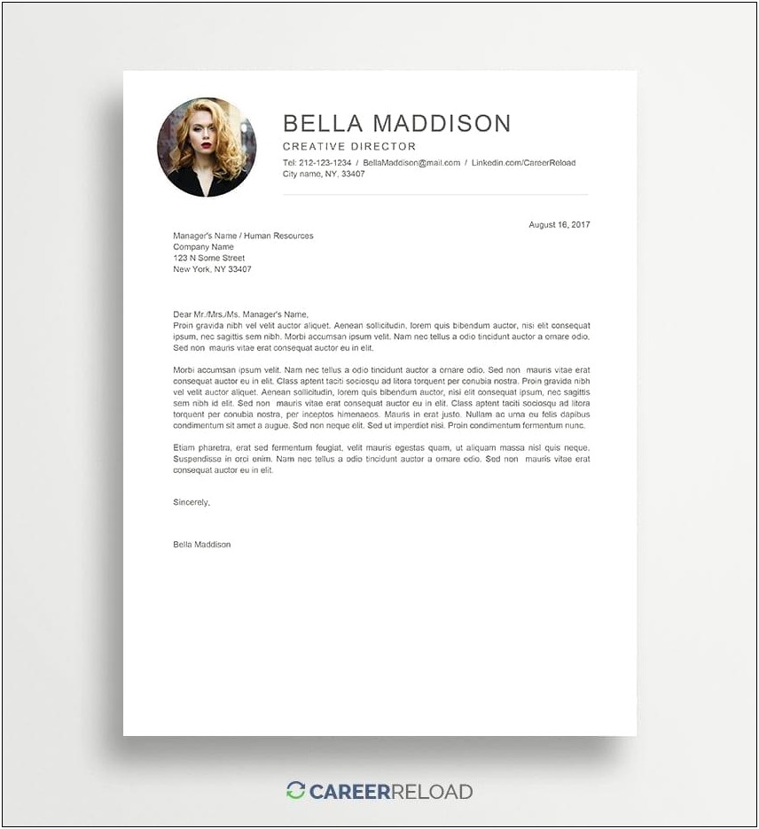 Free Cover Letter Template With Photo