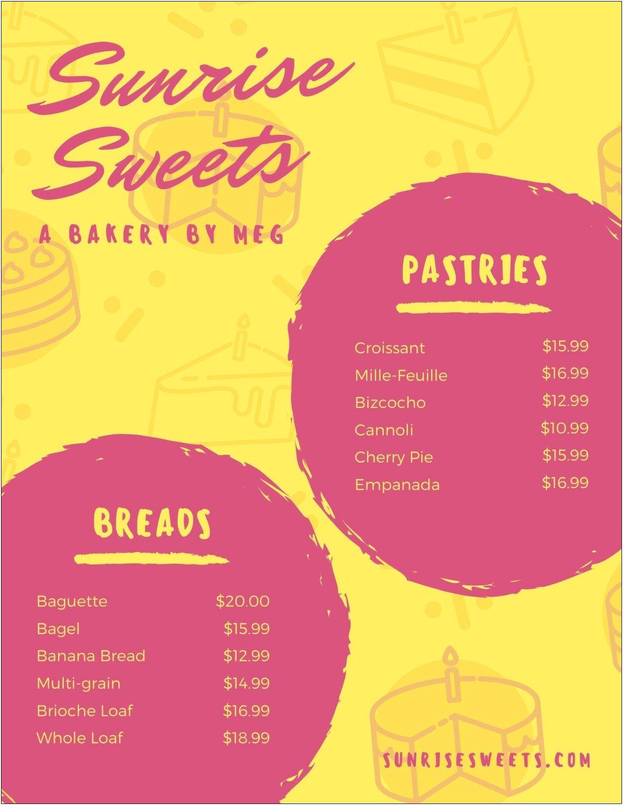 Free Cupcake Menu Template For Word