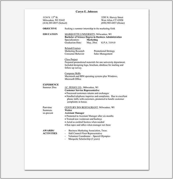 Free Cv Template For Internship Download