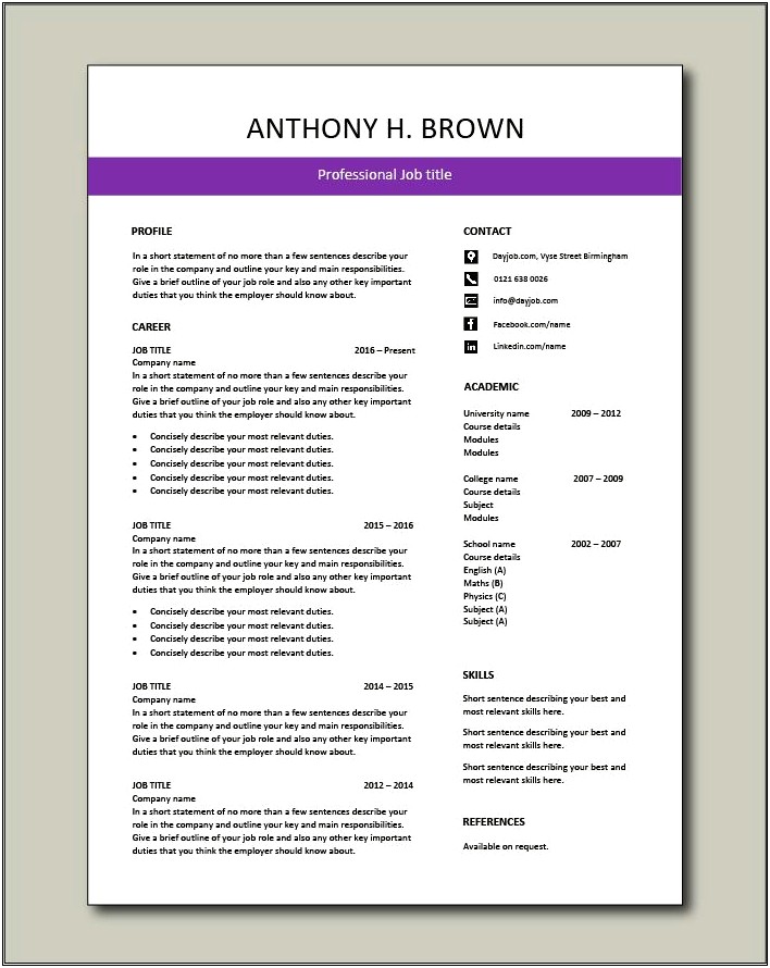 Free Cv Template No Enrollement Pdf