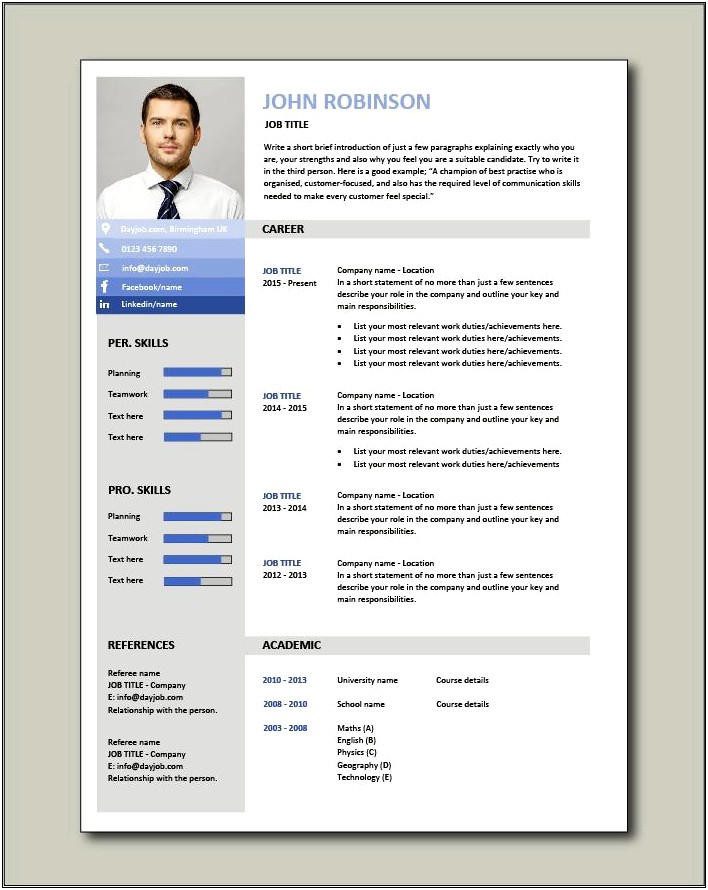 Free Cv Template Uk With Photo