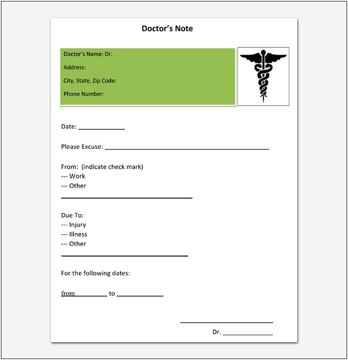 Free Docctors Excuse For Work Template