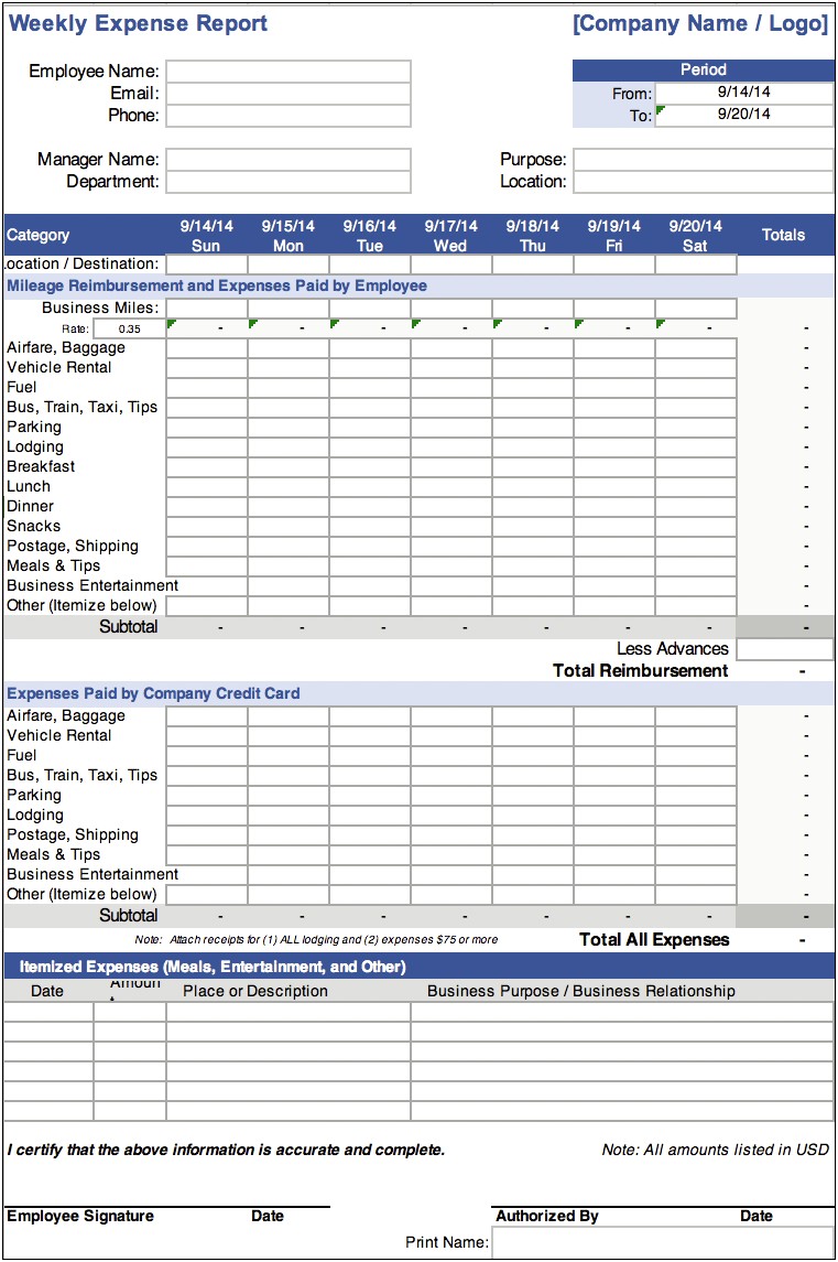 Free Doenloads For Reimbursement Template Excel