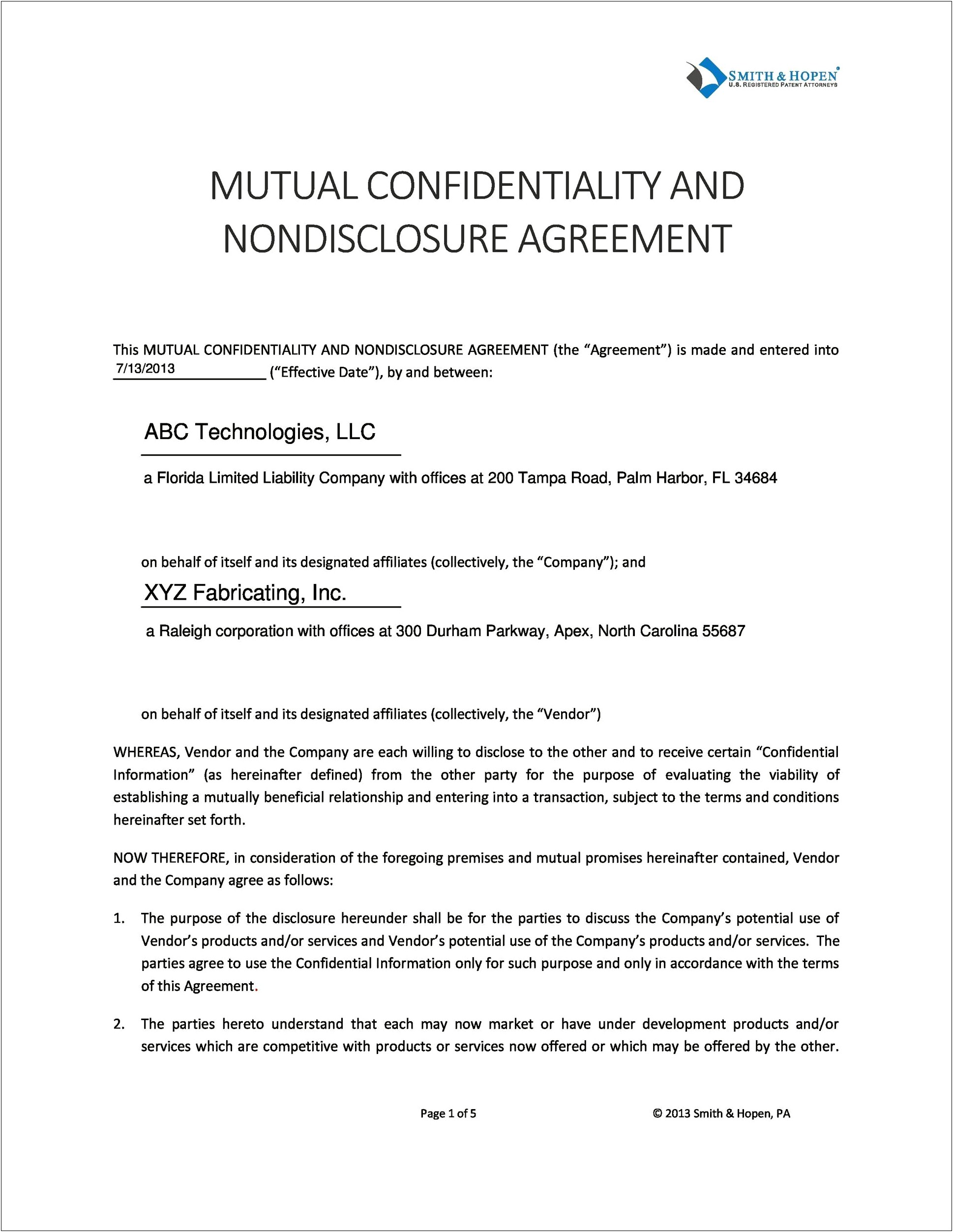 Free Download Non Disclosure Agreement Template