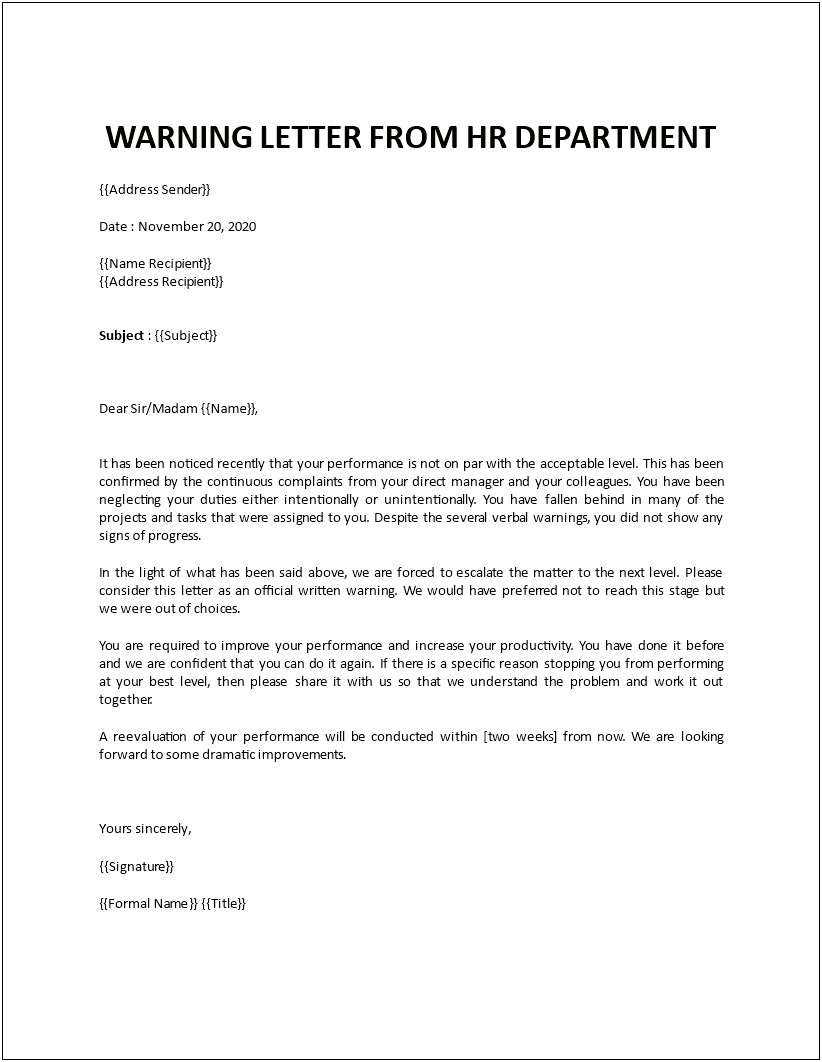 Free Download Written Warning Letter Template