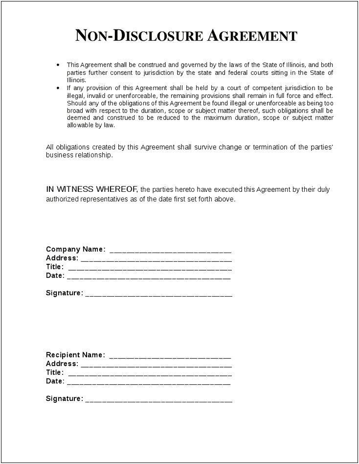 Free Downloadable Non Disclosure Agreement Template