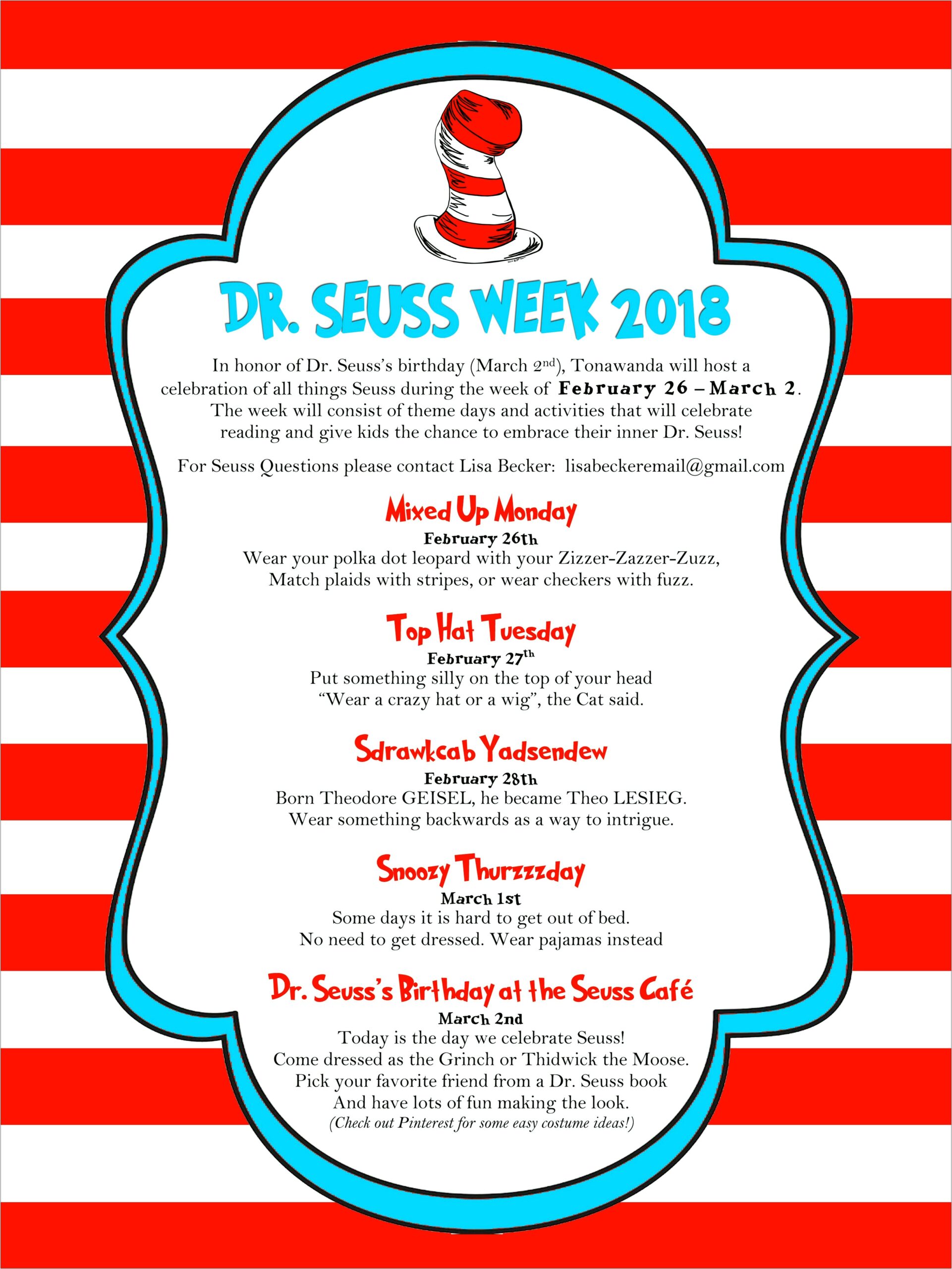 Free Dr Seuss Spirit Week Template