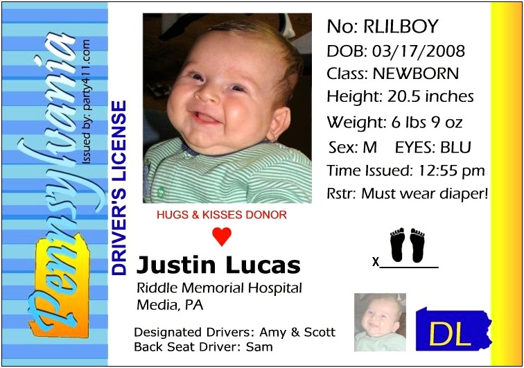 Free Driver License Birth Announcement Template